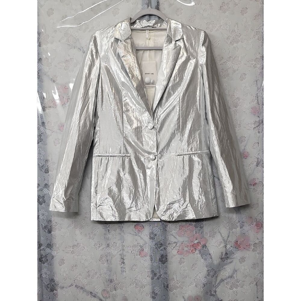 Helmut Lang Nwt Silver Metallic Astro Foil Blazer Jacket Size 2